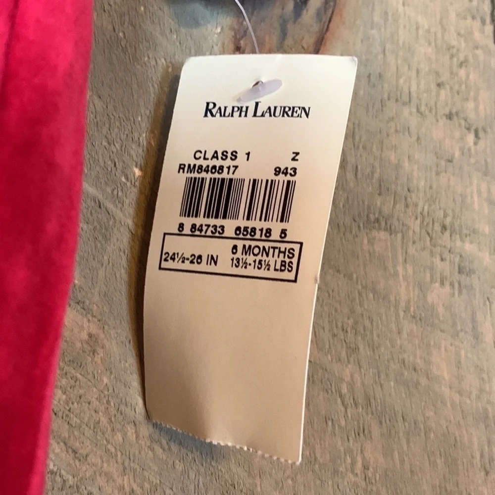 Ralph Lauren red velvet one piece outfit Size 6 Months New with tag